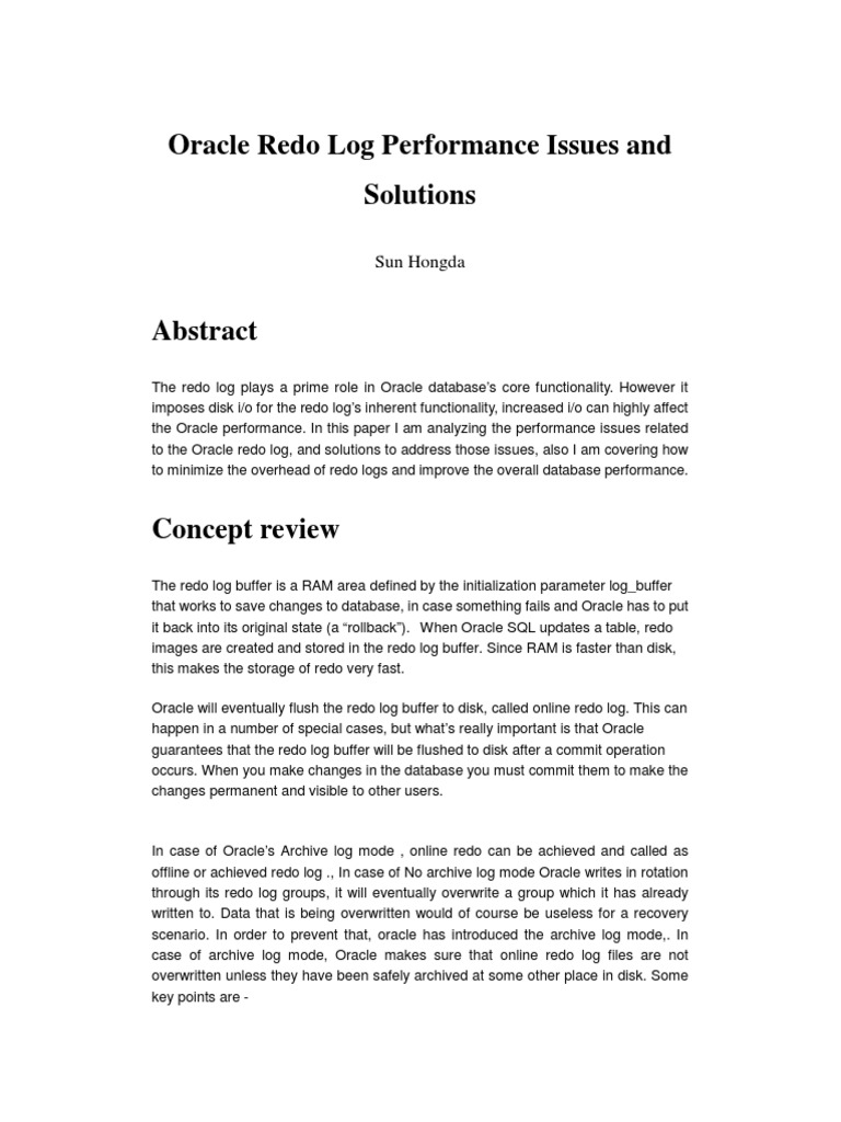 Oracle Redo Log Performance Solutions | PDF | Teaching Methods ...