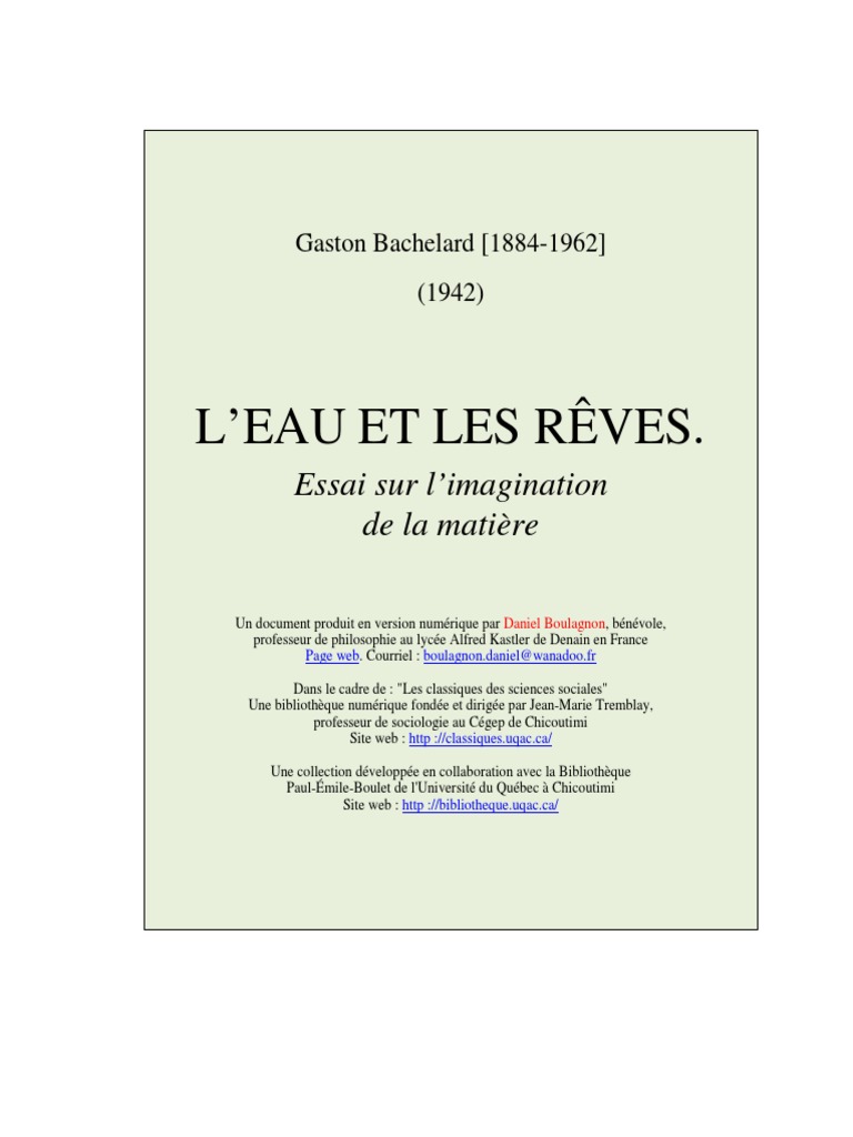G. Bachelard, L'Eau Et Les Rêves, 1942 Technologie