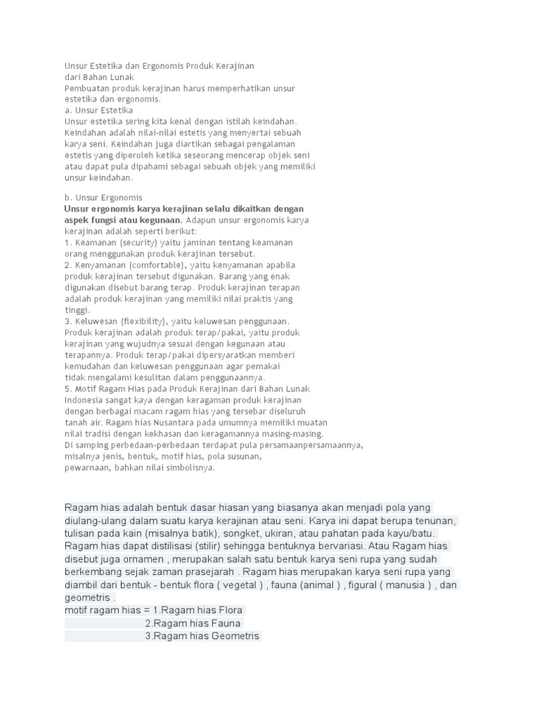 Unsur Ergonomis Karya Kerajinan Adalah Masnurul