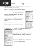 Nutrition Label Worksheet