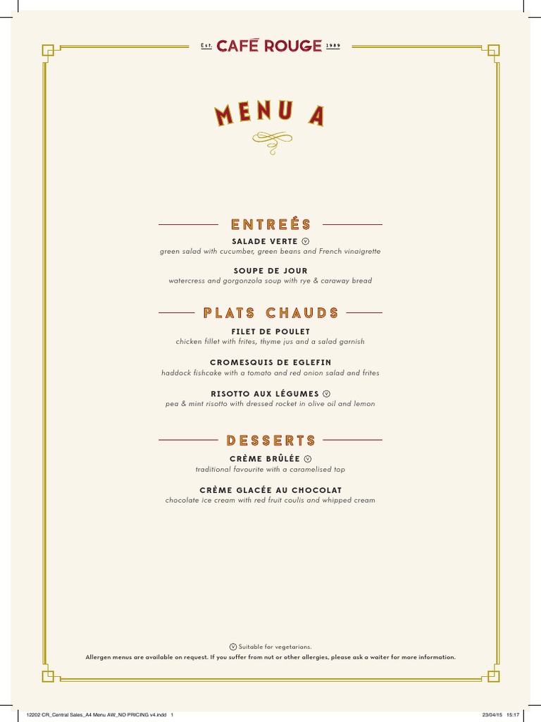 Café Rouge Allergen & Menu Details | PDF