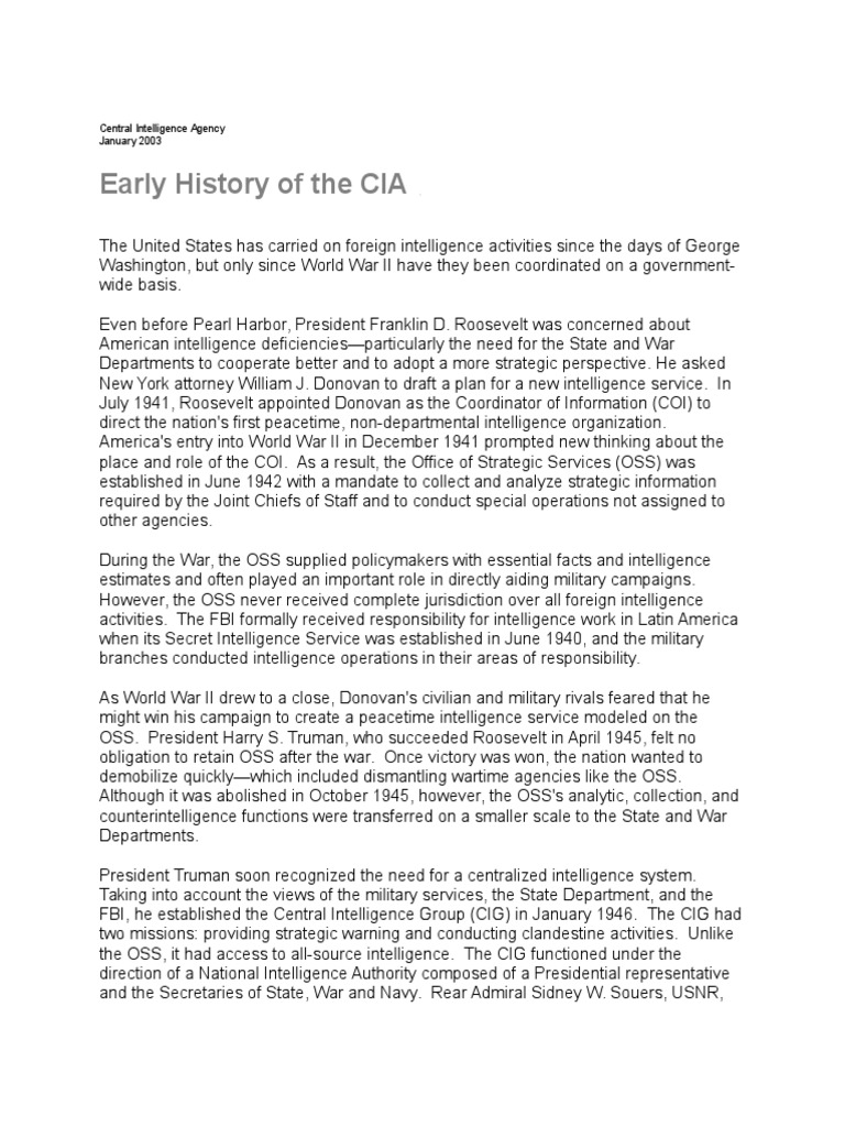 History and Formation of the CIA | PDF | Office Of Strategic Services ...