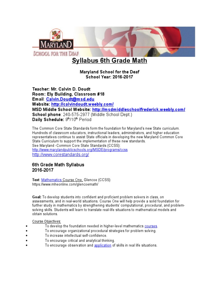 6th Grade Math Syllabus | PDF | Area | Fraction (Mathematics)