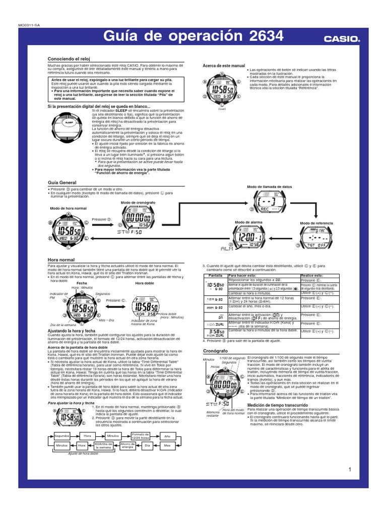 Guía de uso del reloj CASIO MO0311-SA | PDF | Batería recargable | Reloj