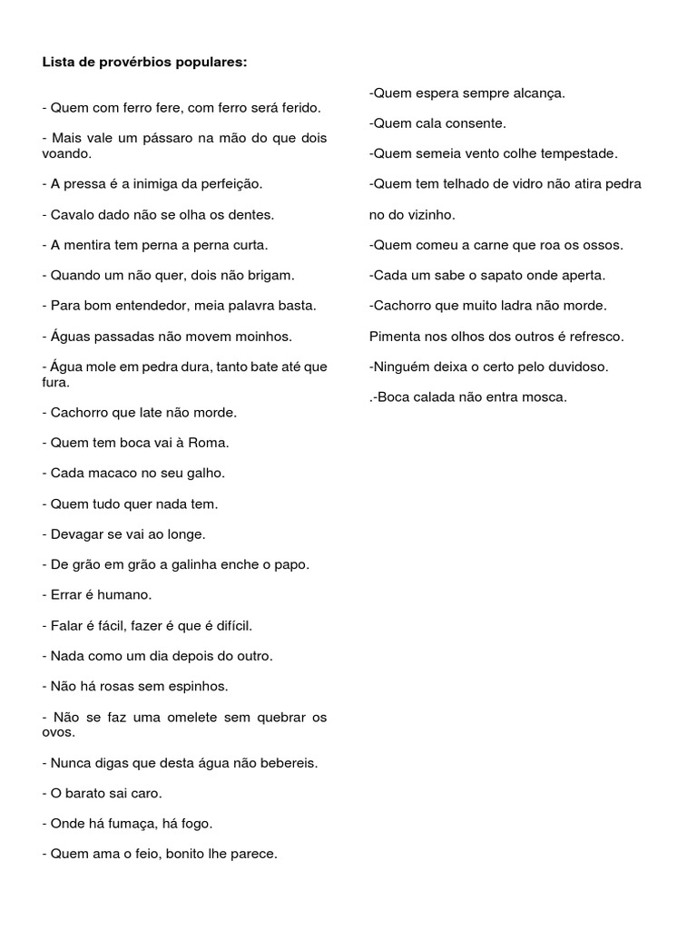 Lista de Provérbios Populares | PDF
