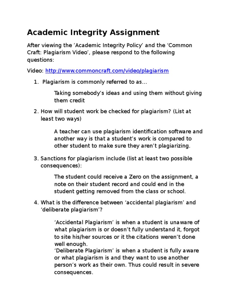 Academic Integrity Assignment 1 2 | PDF | Academic Integrity | Plagiarism