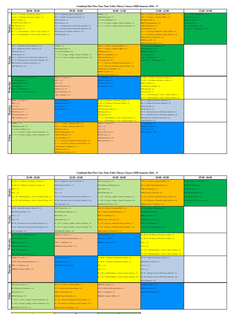 Combined Slot Wise Time Table | PDF | Social Science