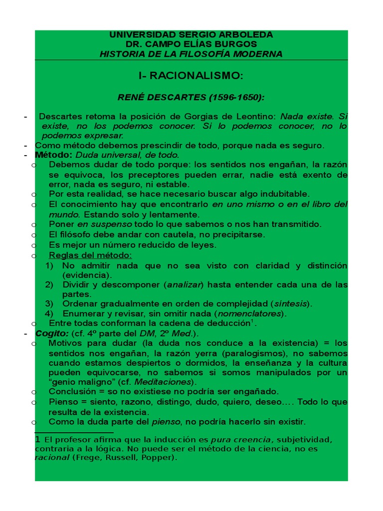 Apuntes de Historia de La Filosofía Moderna, Dr. Campo