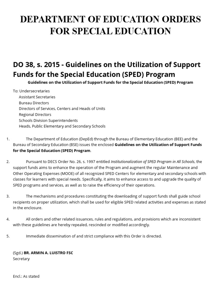 DepEd Guidelines for SPED Funding | PDF | Special Education | Disability
