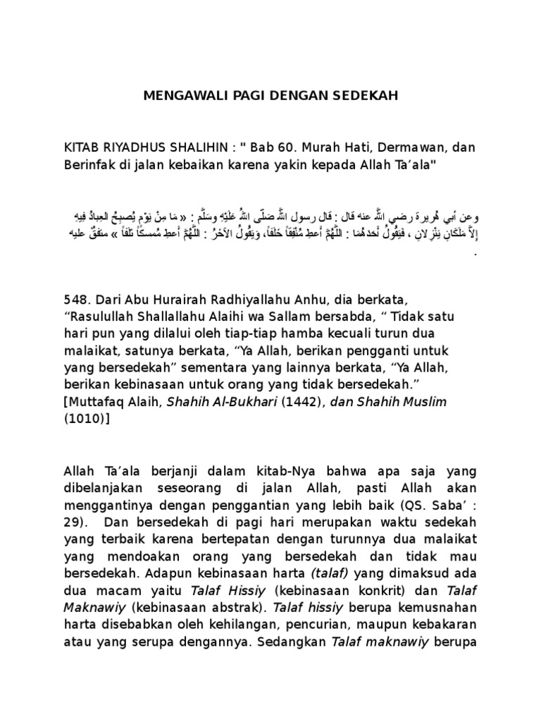 Sedekah Pagi: Fadhilat dan Keutamaan | PDF | Sejarah | Agama ...
