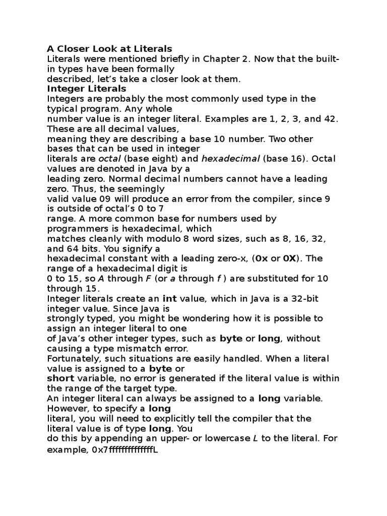 A Closer Look at Literals in Java | PDF | Integer (Computer Science ...