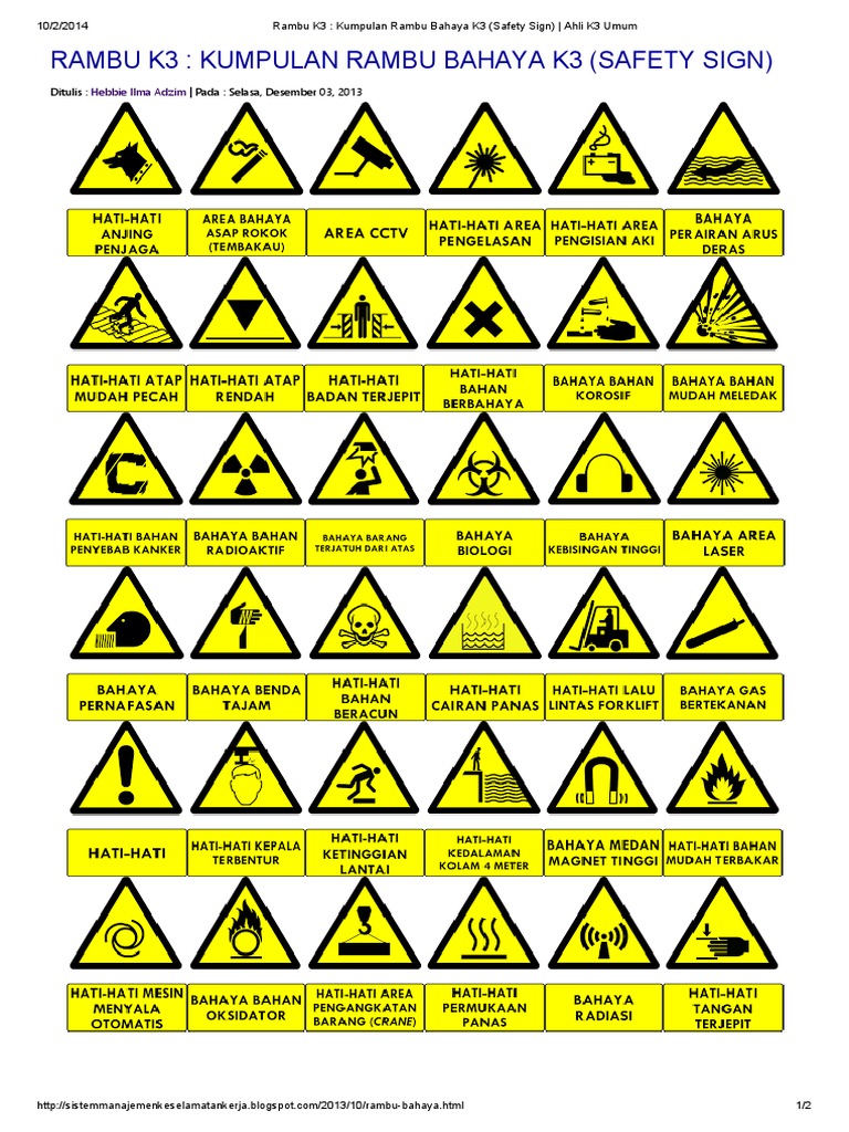Rambu K3 - Kumpulan Rambu Bahaya K3 (Safety Sign) - Ahli K3 Umum | PDF