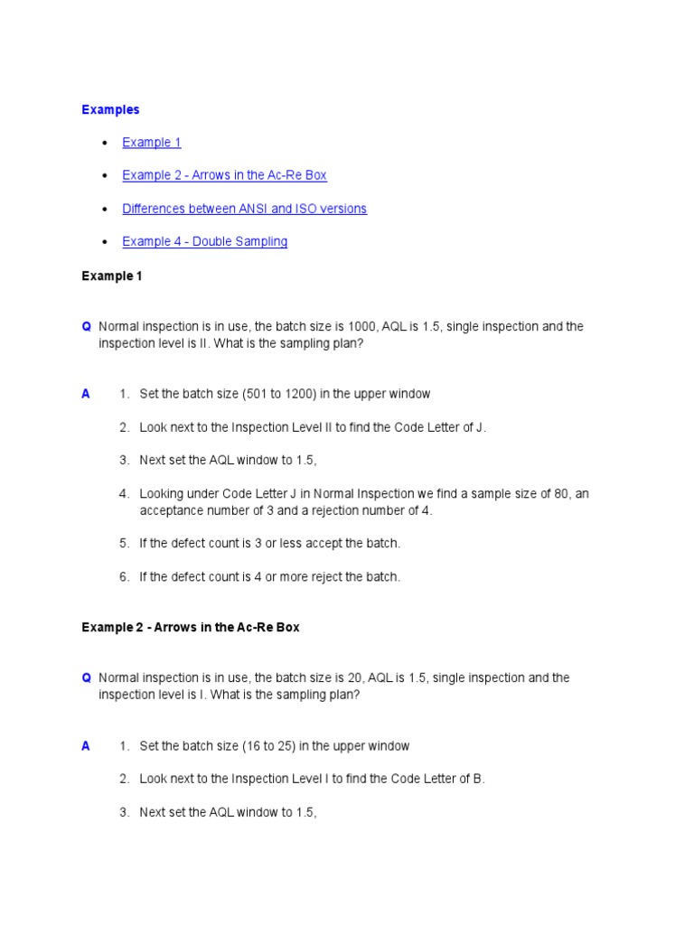AQL Inspection Guidelines and Examples | PDF | Sampling (Statistics ...