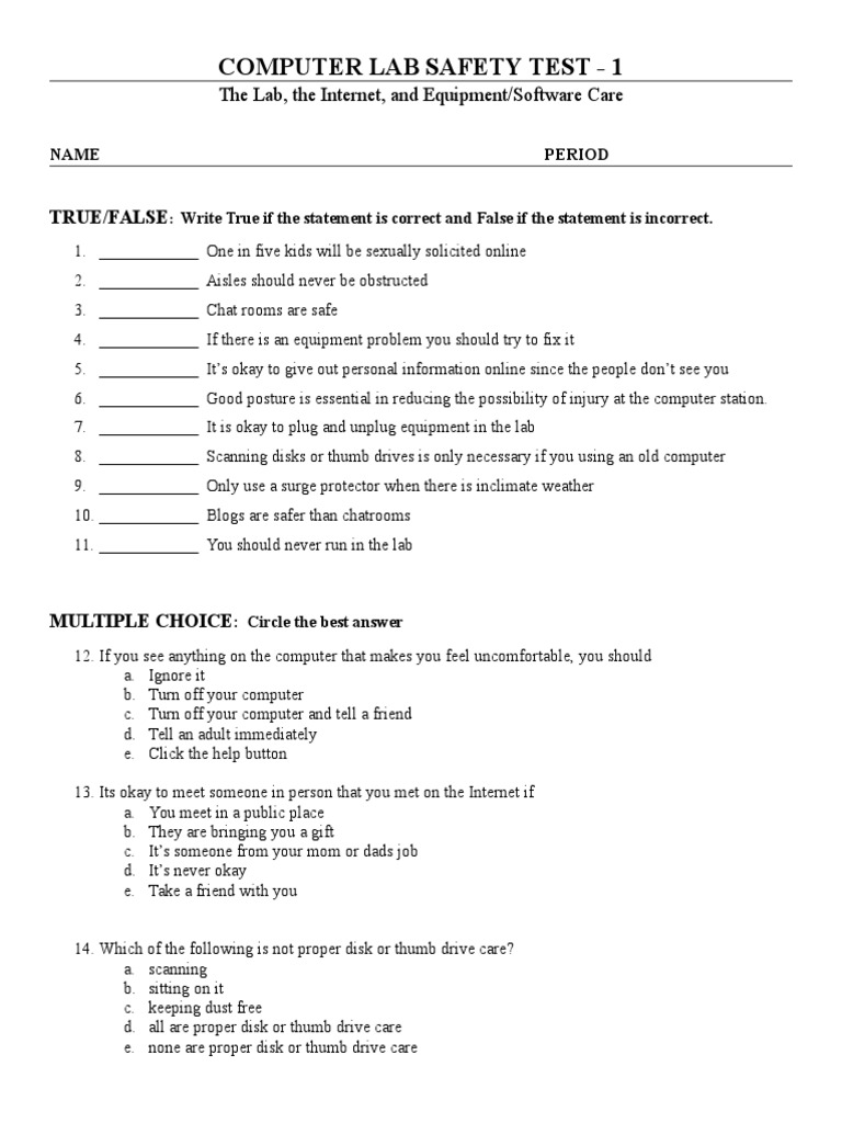 Computer Lab Safety Test PDF