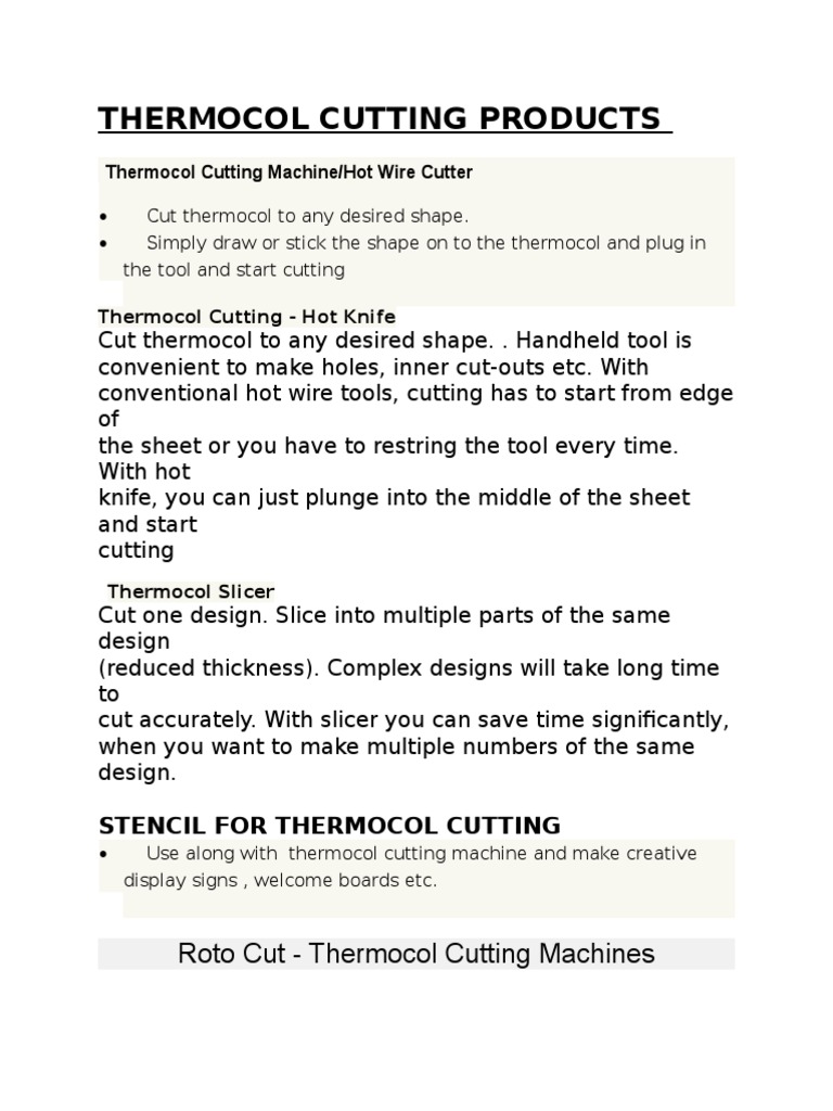 Thermocol Cutting Products