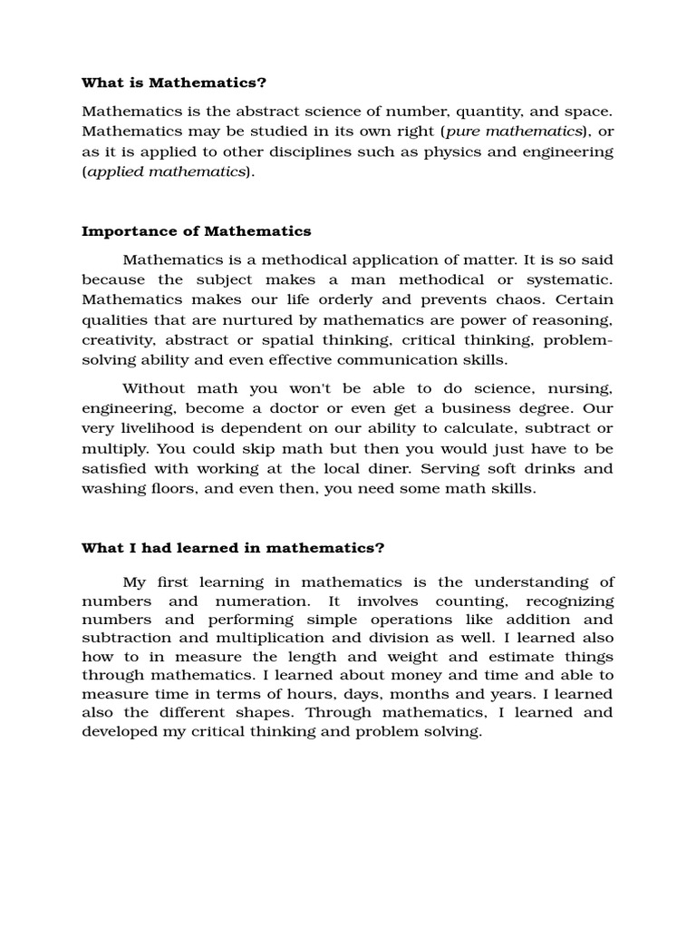 Importance and Basics of Mathematics | PDF | Teaching Methods ...