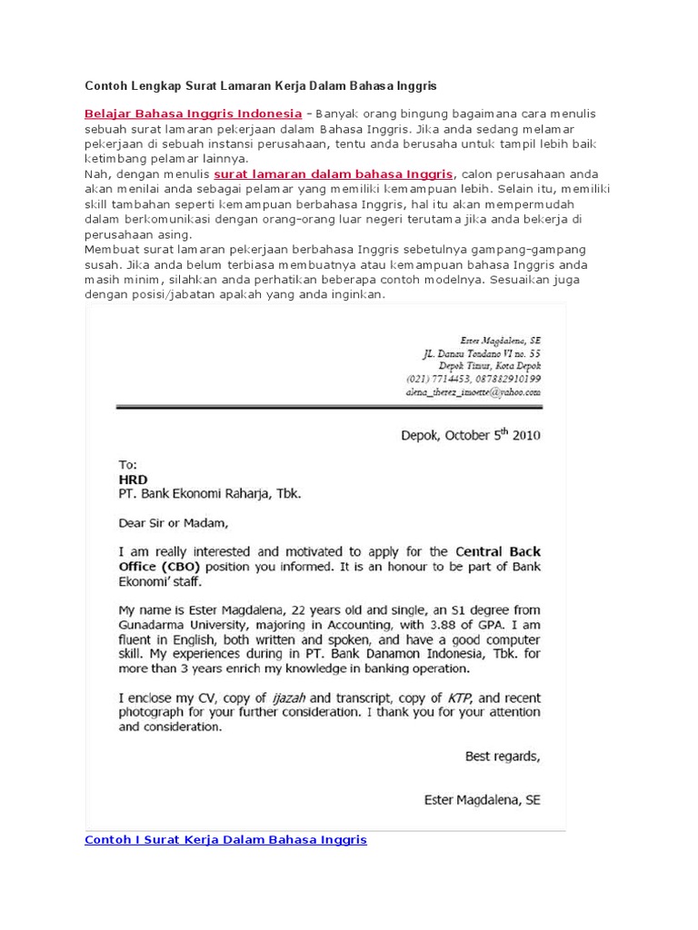 Contoh Curriculum Vitae Skripsi Bahasa Inggris
