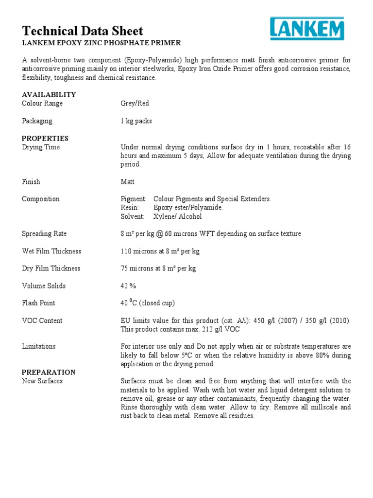 TDS Epoxy Zinc Phosphate Primer PDF PDF Epoxy Paint