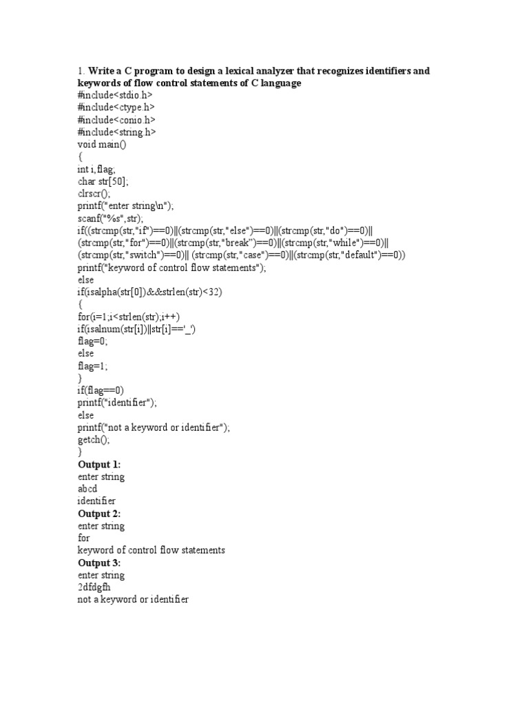 C program to design a lexical analyzer | PDF | Parsing | Reserved Word