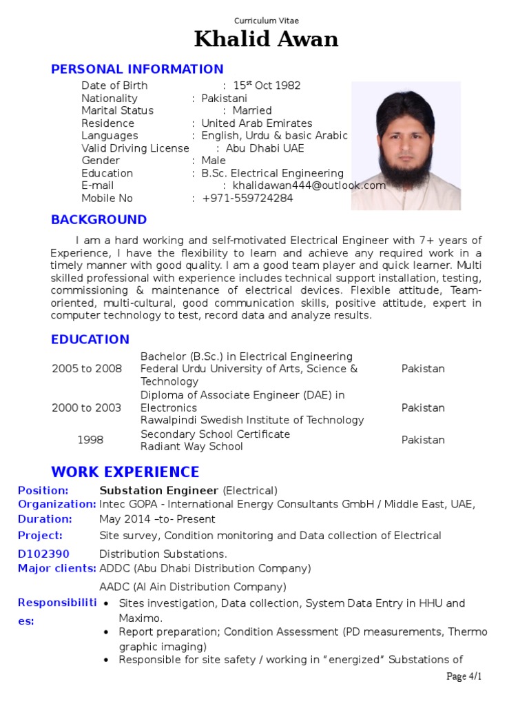 Electrical Engineering CV | PDF | Electrical Substation | Electrical ...