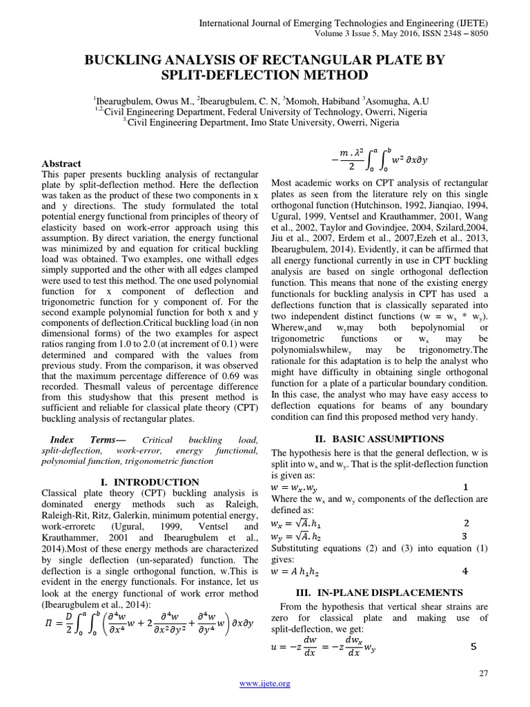 Buckling Analysis of Rectangular Plate by Split-Deflection Method | PDF ...