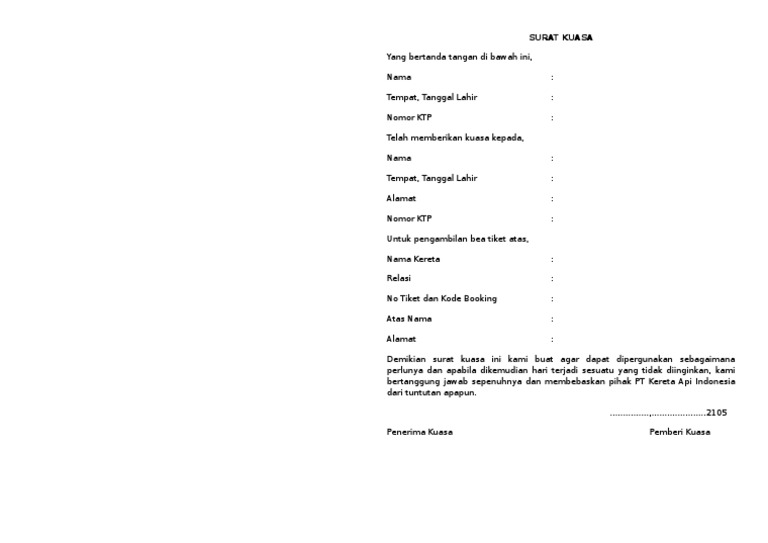 Surat Kuasa Pembatalan Tiket