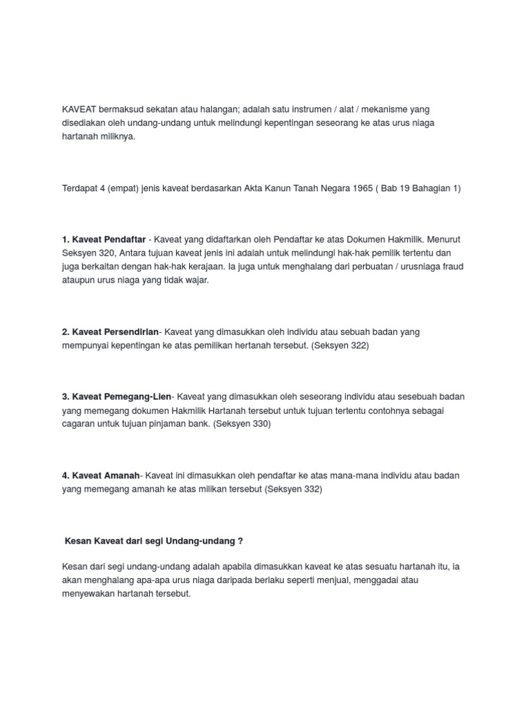 Jenis dan Proses Kaveat Tanah | PDF