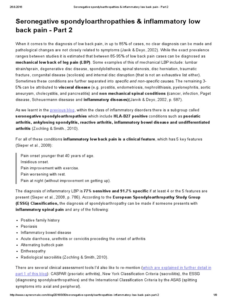 Seronegative Spondyloarthropathies & Inflammatory Low Back Pain Part