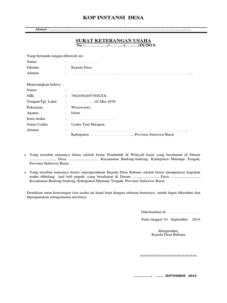 Surat Usaha