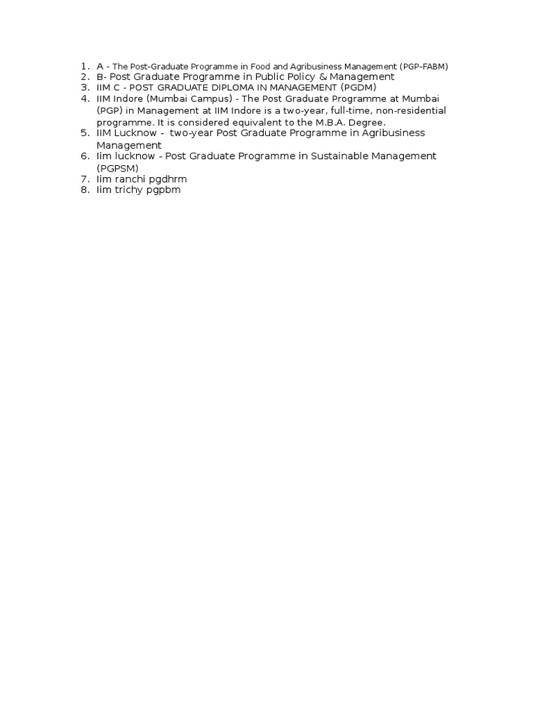 Post Graduate Management Programs Overview | PDF | Finance & Money ...