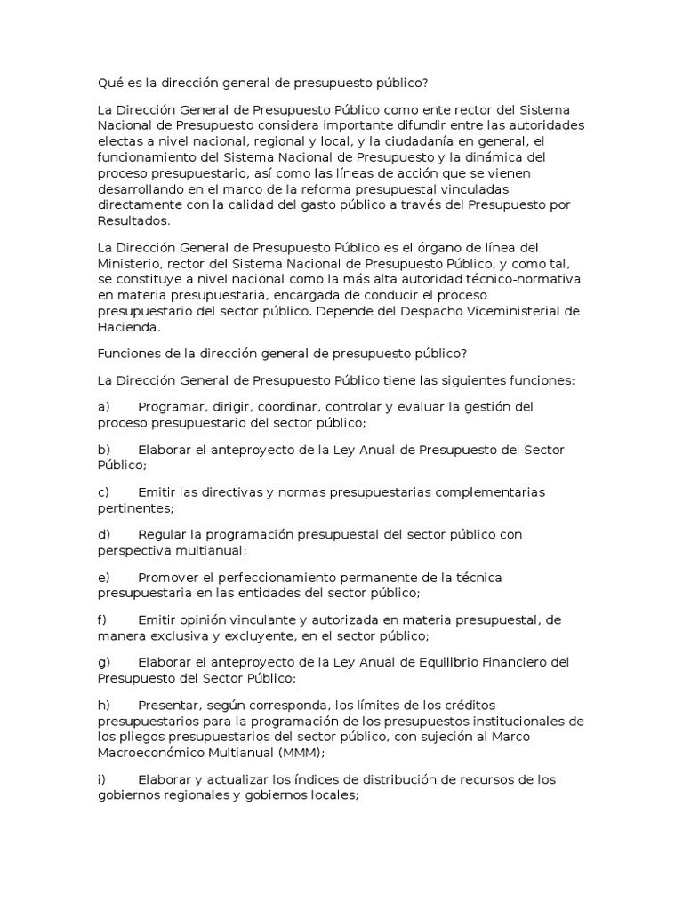 Qué Es La Dirección General de Presupuesto Público PDF Presupuesto