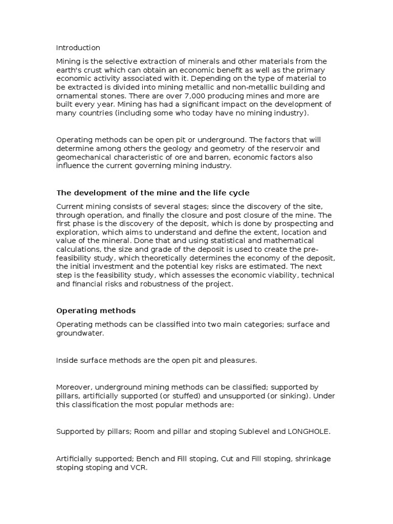 The Development of The Mine and The Life Cycle | PDF