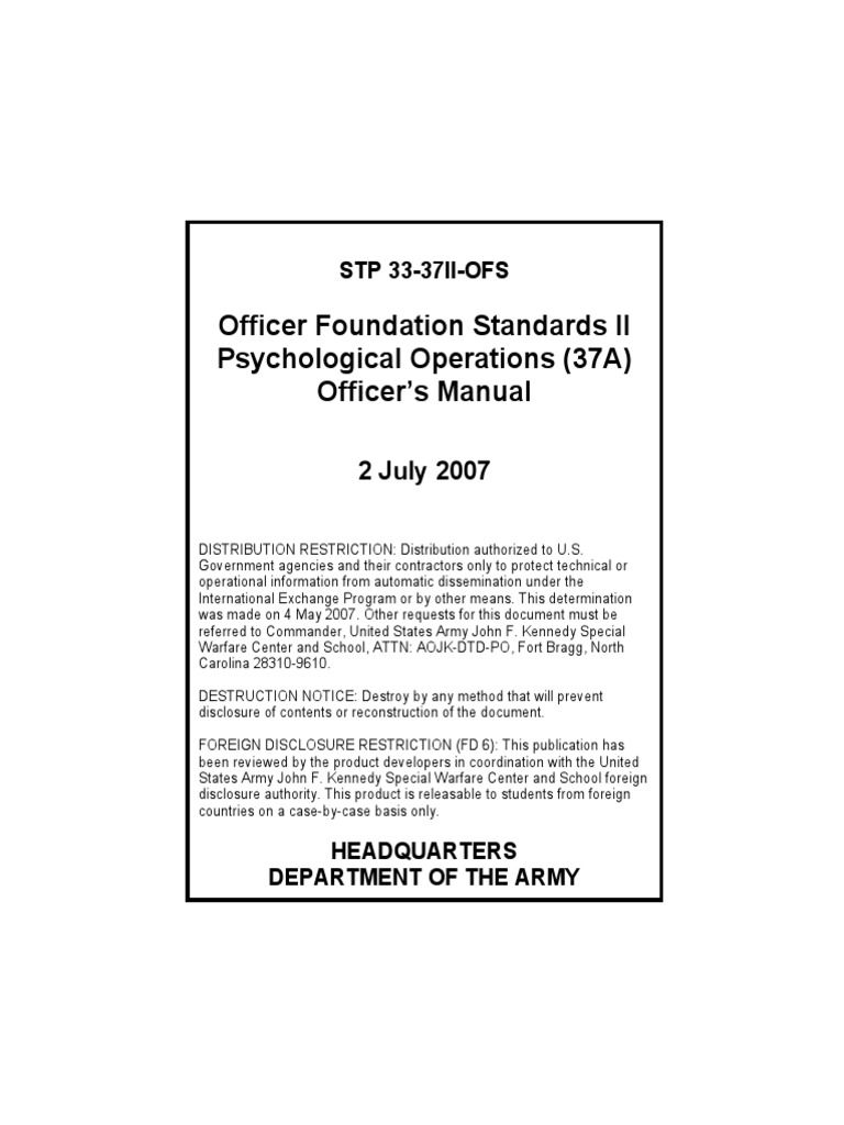 US Army - PSYOPS - Officer Manual | Staff (Military) | Classified