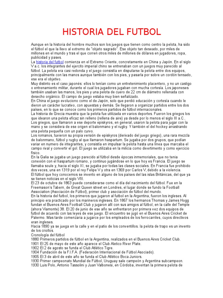 Historia Del Futbol | PDF | Asociación de Futbol | Deportes de equipo