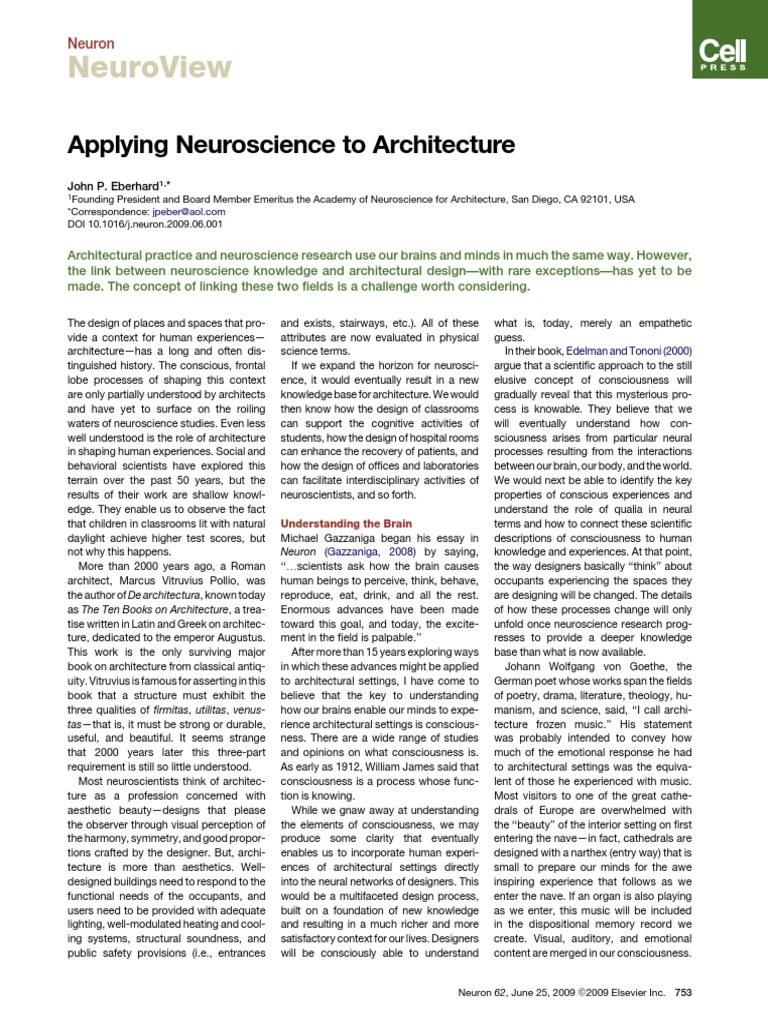 Applying Neuroscience To Architecture | PDF | Perception | Consciousness