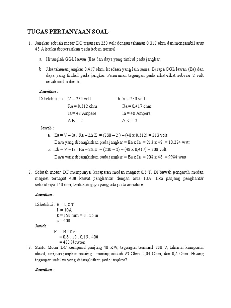 Soal Dan Jawaban Motor Listrik Doc