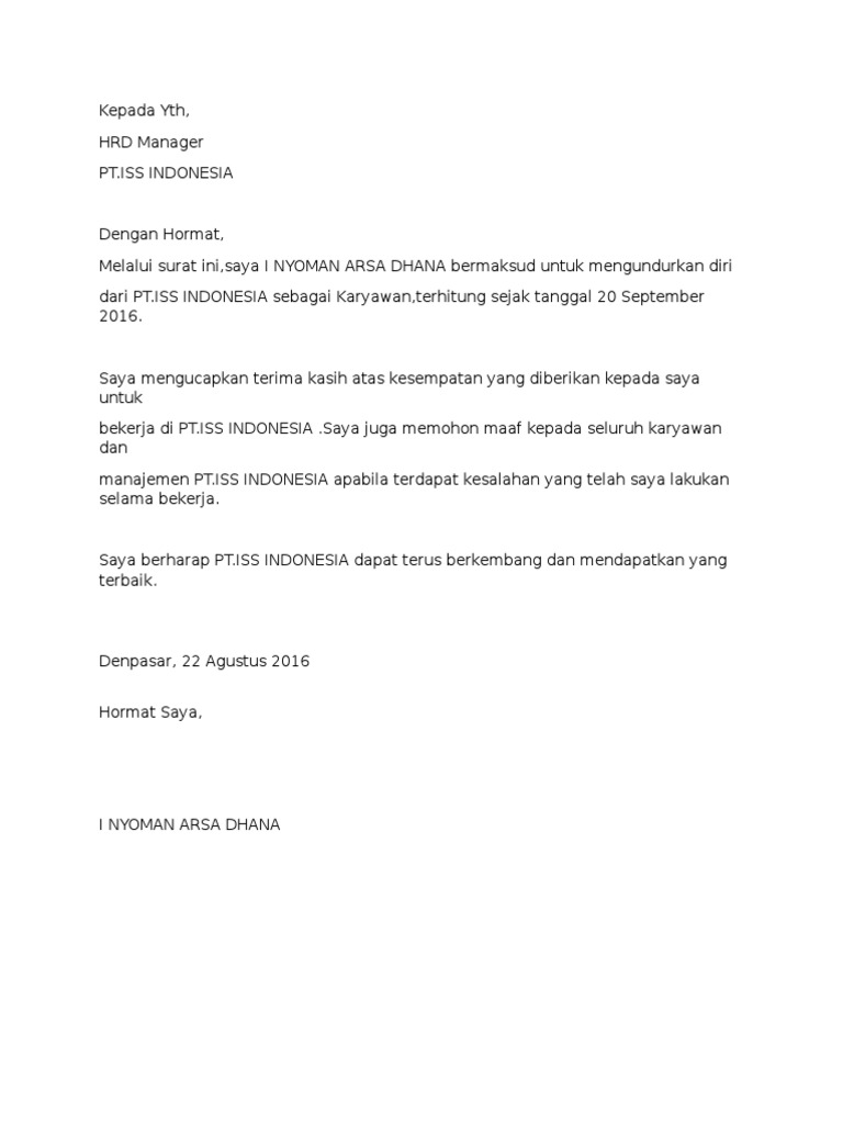 Contoh Surat Pengunduran Diri