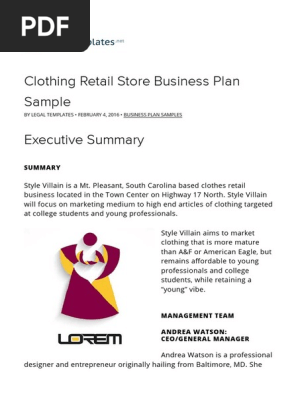 Business plan sample for clothing store