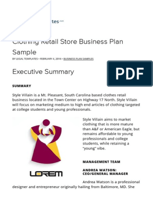 Clothing Line Business Plan Sample Pdf