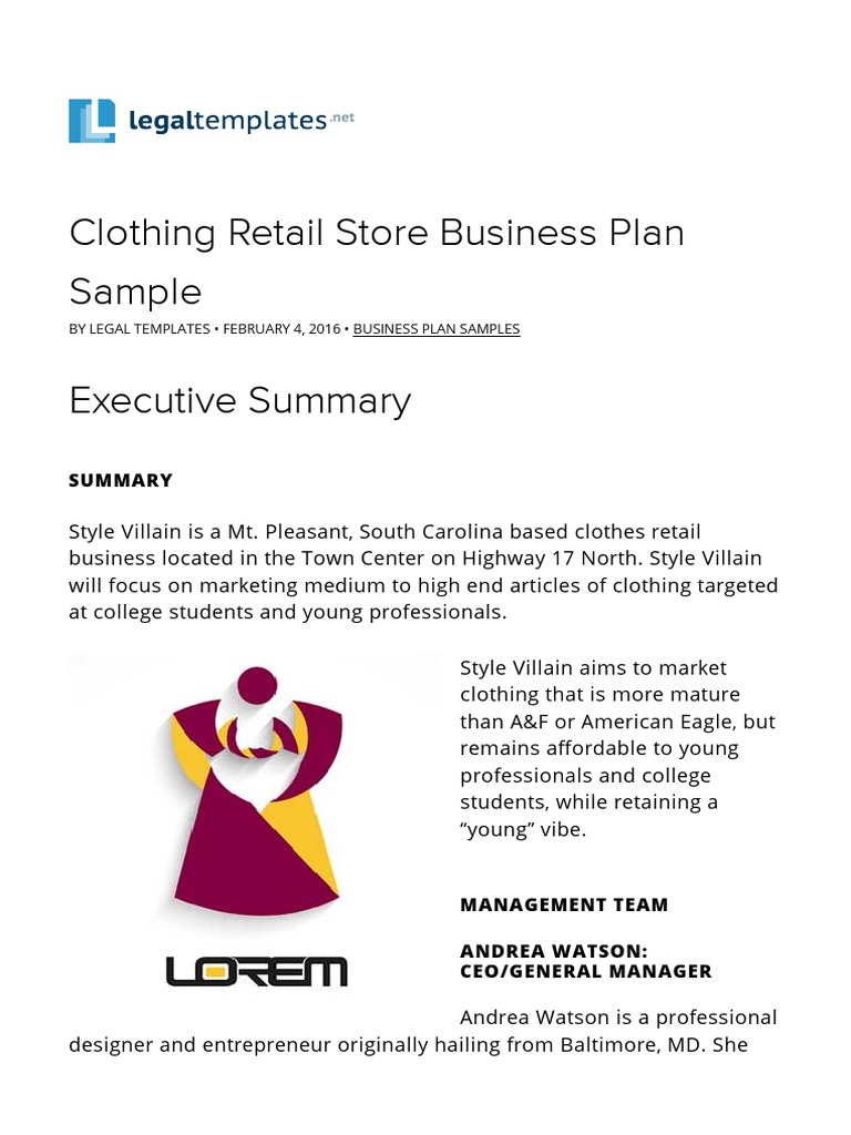 Business Plan Sample For Clothing Store | PDF | Expense | Depreciation