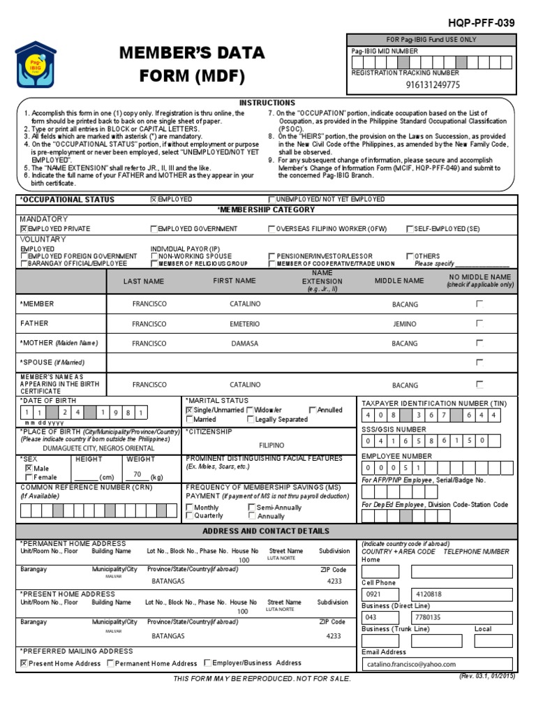 Pag-IBIG Member Data Form (MDF) | PDF | Address (Geography) | Government