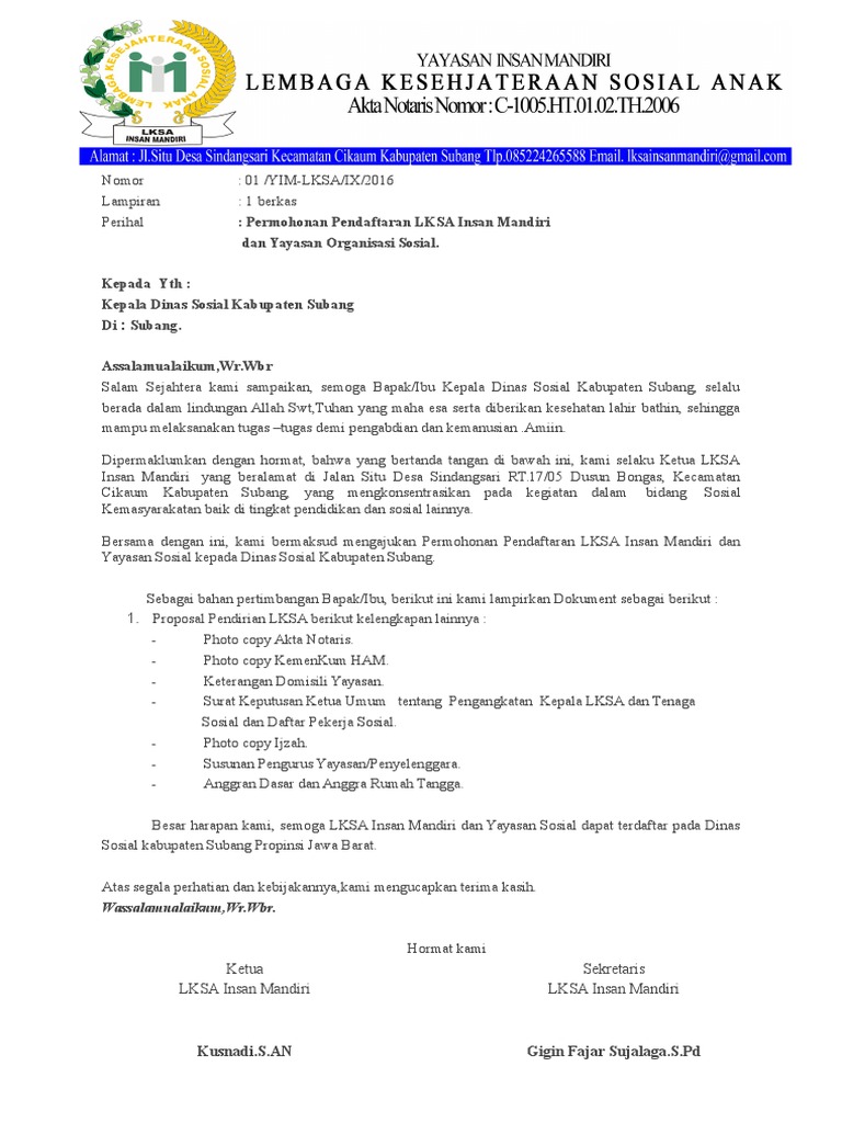 Surat Permohonan Lksa