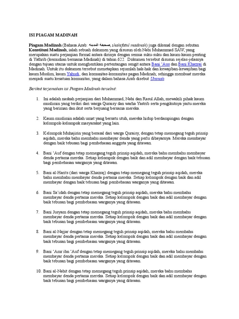 Isi Piagam Madinah