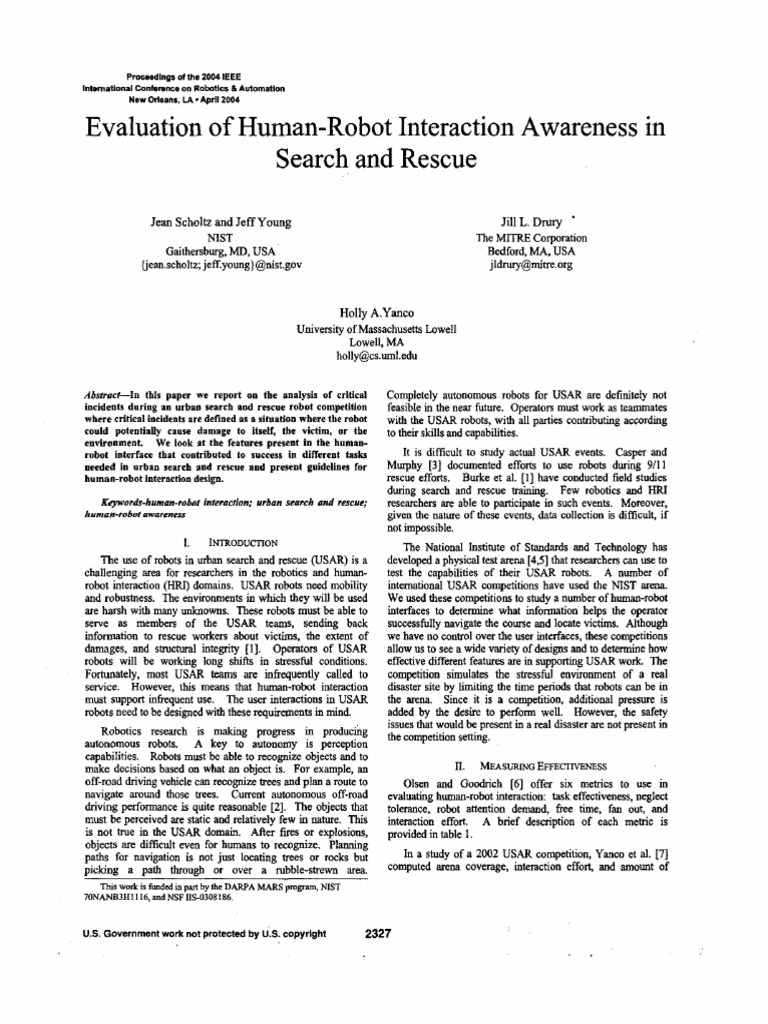 Evaluation of Human-Robot Interaction Awareness in Search and Rescue ...