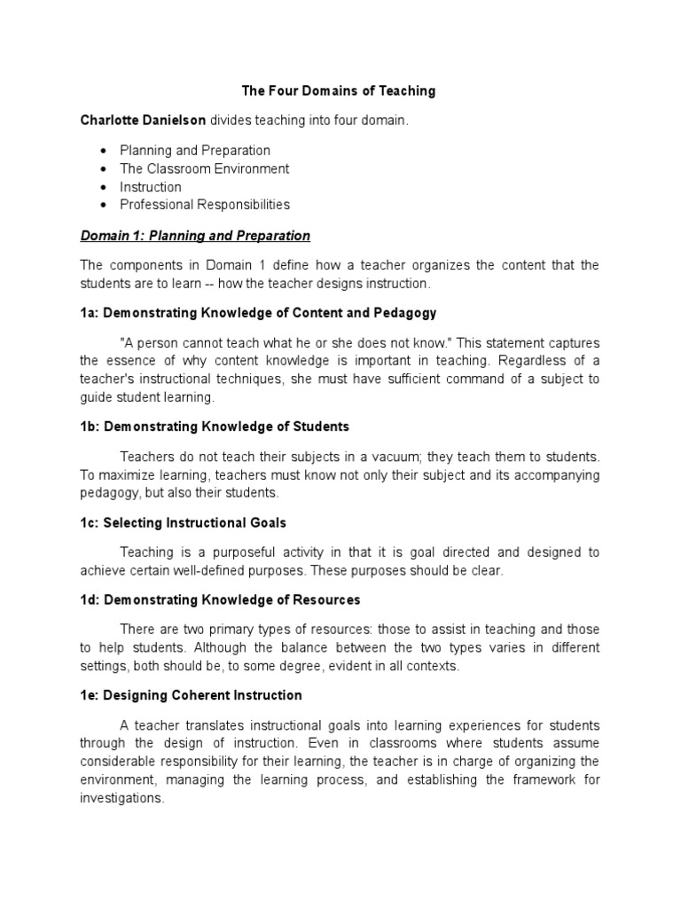 The Four Domains of Teaching Responsibility PDF Teachers Classroom