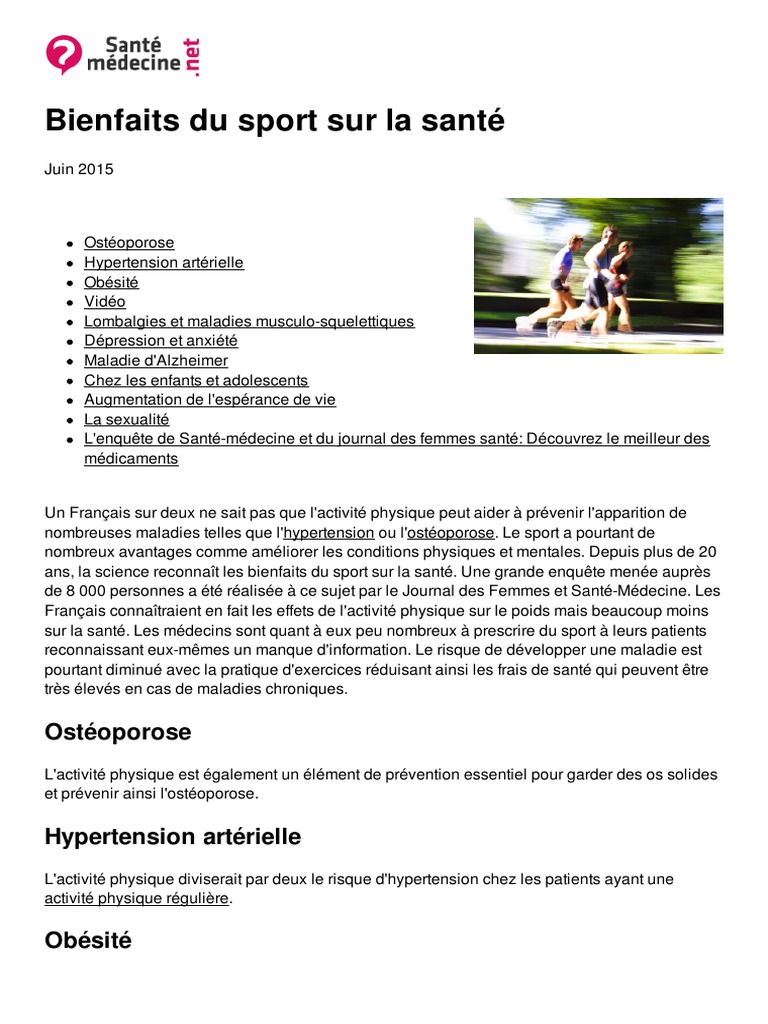 Bienfaits Du Sport Sur La Sante | PDF | Exercice physique | Des sports