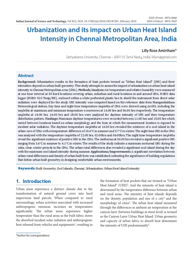 Urban Heat Island Impact in Chennai | PDF