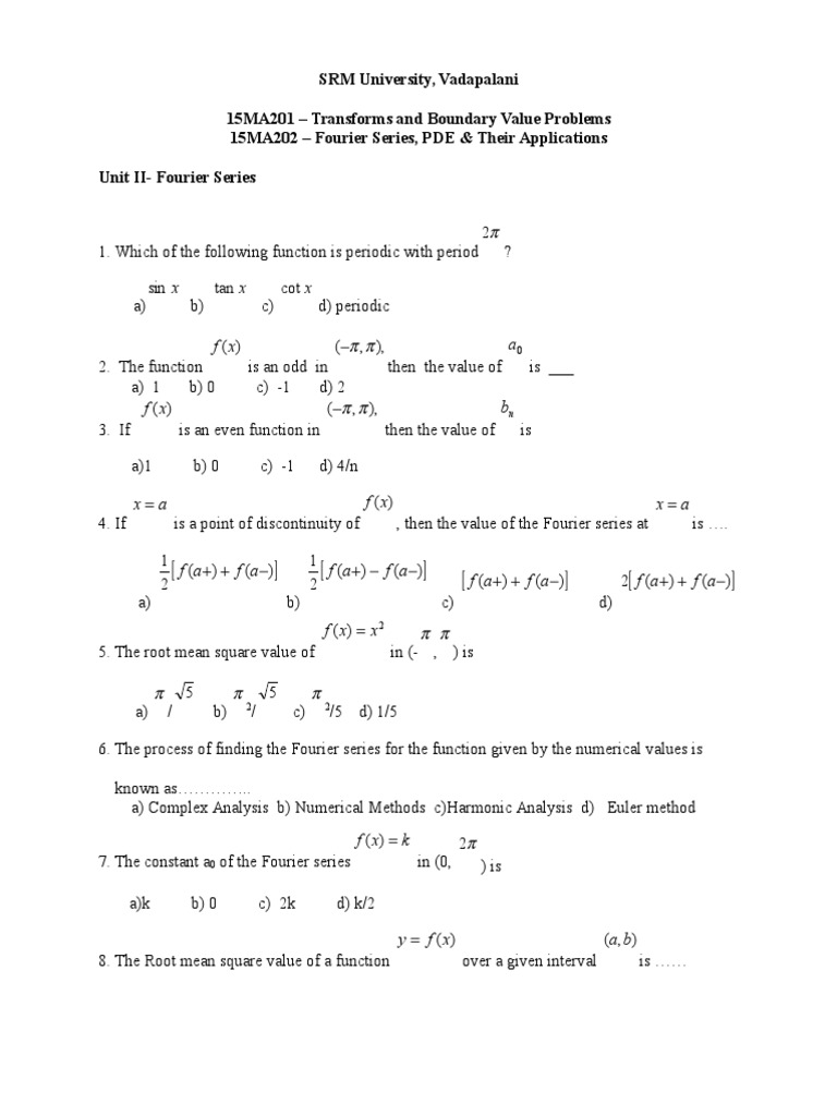 MIii Fourier Series Important PDF Fourier Series Trigonometric