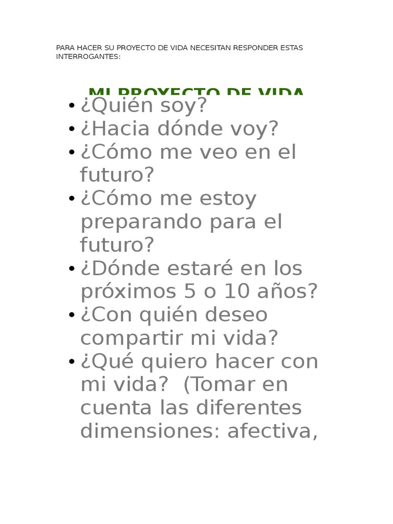 Guía para Elaborar un Plan de Vida | PDF