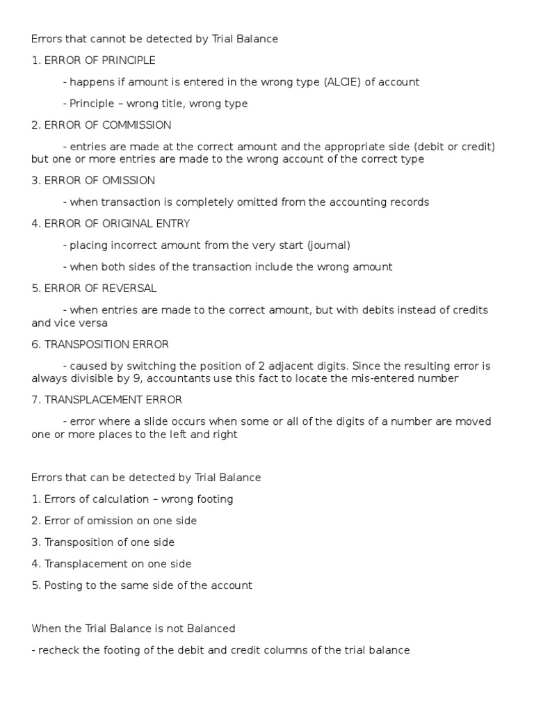 Errors of Trial Balance | PDF | Finance & Money Management